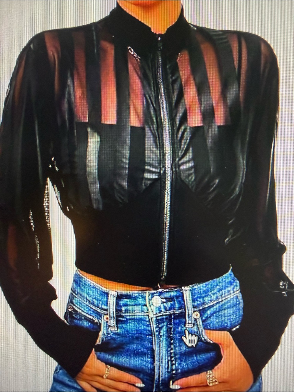 NWT Sheer Paneled Black Zip-Front Cropped Jacket